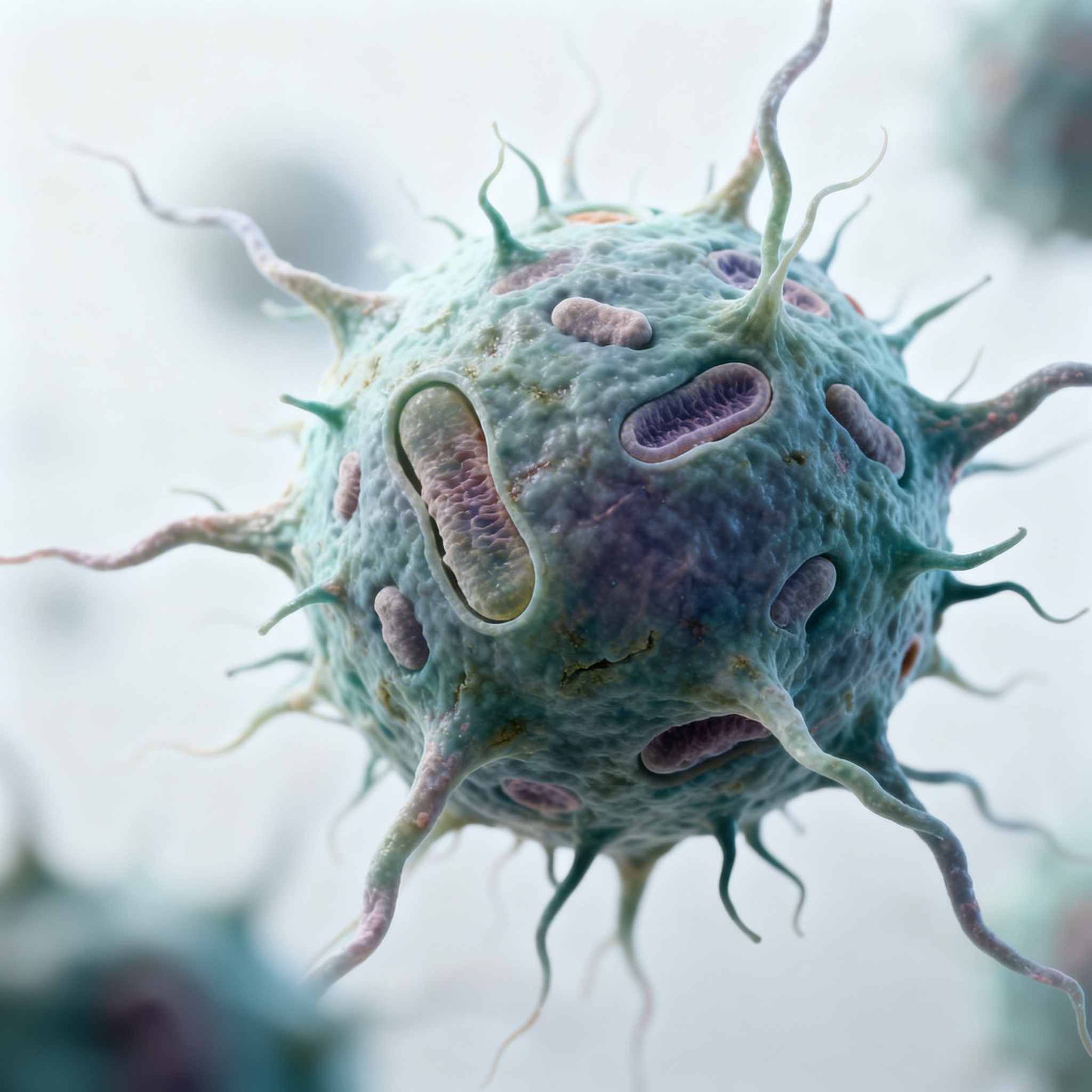3D rendering of an exhausted T-cell showing surface markers including PD-1 and Tim-3